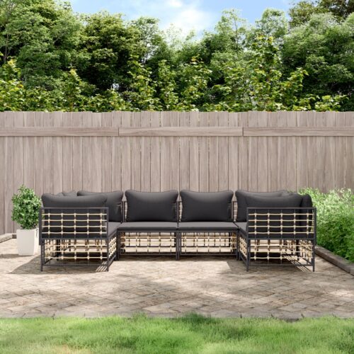 6-Piece Garden Lounge Set with Cushions Anthracite Poly Rattan - Image 8