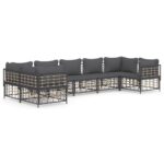 7-Piece Garden Lounge Set with Cushions Anthracite Poly Rattan