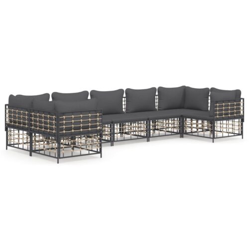 7-Piece Garden Lounge Set with Cushions Anthracite Poly Rattan
