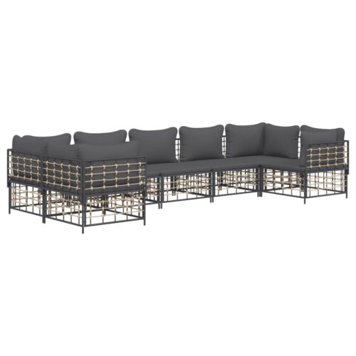 7-Piece Garden Lounge Set with Cushions Anthracite Poly Rattan - Image 2