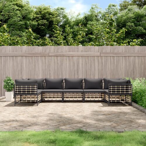 7-Piece Garden Lounge Set with Cushions Anthracite Poly Rattan - Image 8