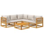6-Piece Garden Sofa Set Outdoor Patio Lounge Chairs Wood Timber with Grey Cushions
