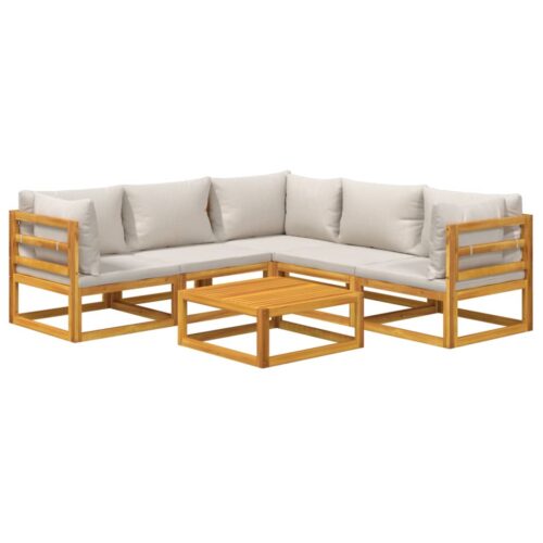 6-Piece Garden Sofa Set Outdoor Patio Lounge Chairs Wood Timber with Grey Cushions - Image 3