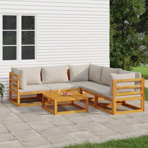 6-Piece Garden Sofa Set Outdoor Patio Lounge Chairs Wood Timber with Grey Cushions - Image 10
