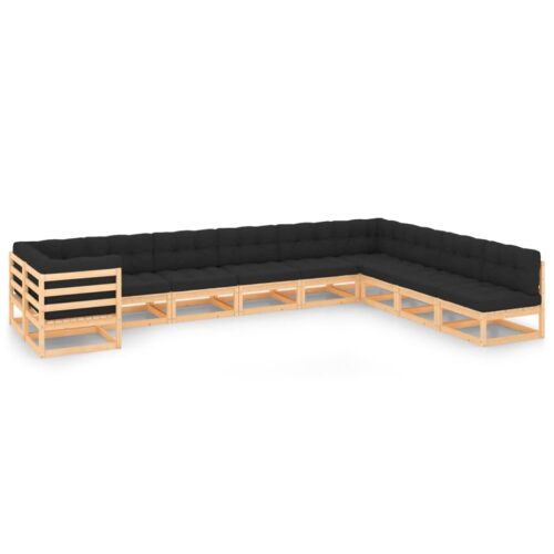 10-Piece Garden Lounge Set with Anthracite Cushions Pine Wood Outdoor Patio Furniture - Image 10