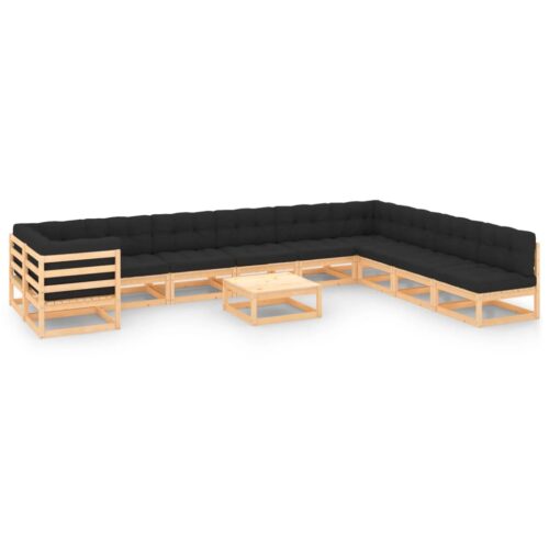 11-Piece Garden Lounge Set with Anthracite Cushions Pine Wood Outdoor Patio Furniture - Image 12