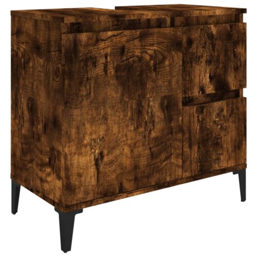 Wooden Bathroom Vanity Cabinet Basin Sink Storage Stand Smoked Oak 65x33x60cm