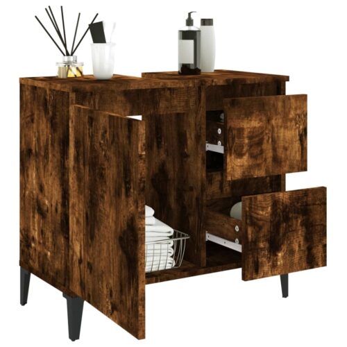 Wooden Bathroom Vanity Cabinet Basin Sink Storage Stand Smoked Oak 65x33x60cm - Image 4