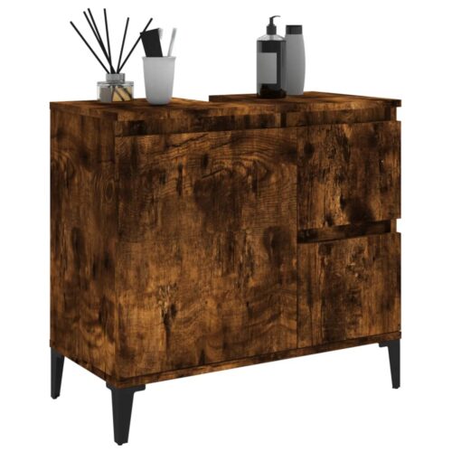 Wooden Bathroom Vanity Cabinet Basin Sink Storage Stand Smoked Oak 65x33x60cm - Image 5
