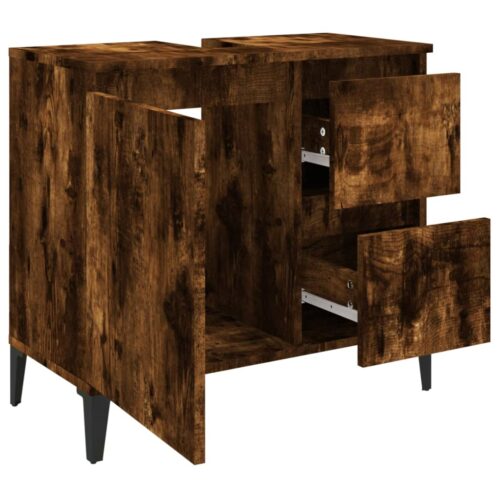 Wooden Bathroom Vanity Cabinet Basin Sink Storage Stand Smoked Oak 65x33x60cm - Image 6