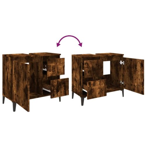 Wooden Bathroom Vanity Cabinet Basin Sink Storage Stand Smoked Oak 65x33x60cm - Image 9