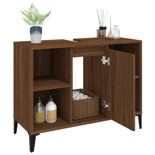 Sink Cabinet Brown Oak 80x33x60cm Engineered Wood - Image 5