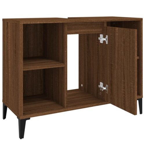 Sink Cabinet Brown Oak 80x33x60cm Engineered Wood - Image 7