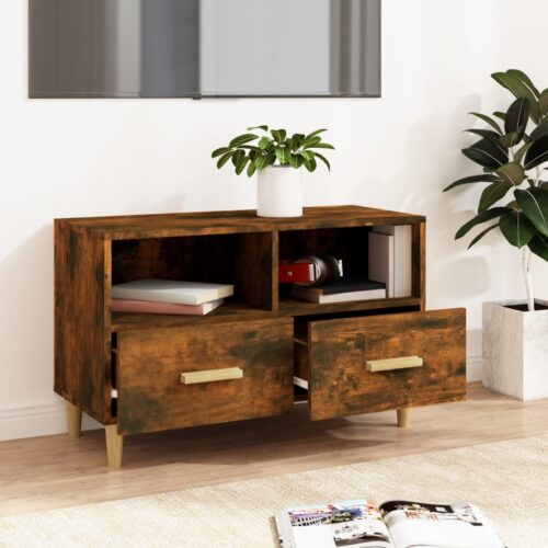 TV Cabinet Smoked Oak 80x36x50cm Engineered Wood - Image 3