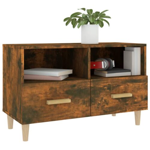 TV Cabinet Smoked Oak 80x36x50cm Engineered Wood - Image 4
