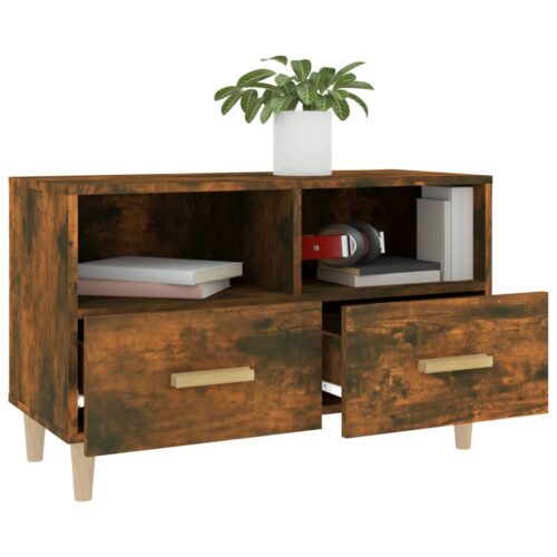 TV Cabinet Smoked Oak 80x36x50cm Engineered Wood - Image 5