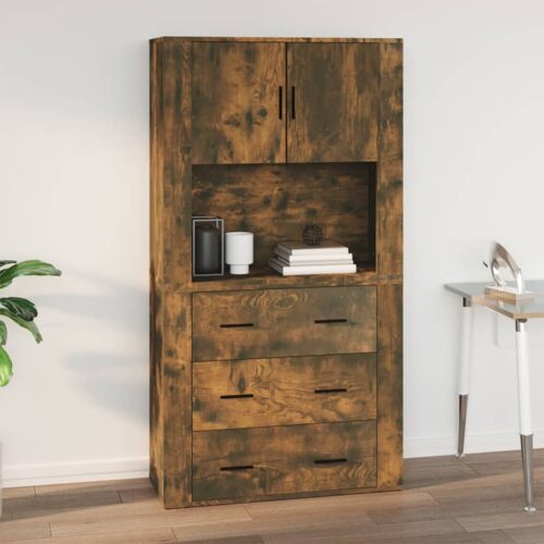 Wall Cabinet Smoked Oak 80x33x80cm Engineered Wood - Image 7