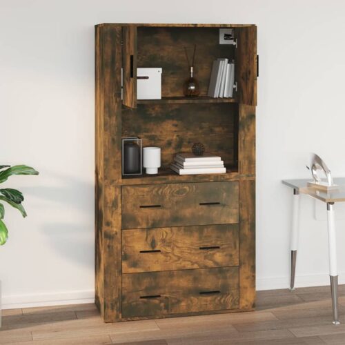 Wall Cabinet Smoked Oak 80x33x80cm Engineered Wood - Image 8