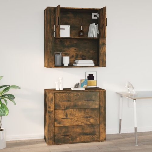 Wall Cabinet Smoked Oak 80x33x80cm Engineered Wood - Image 9