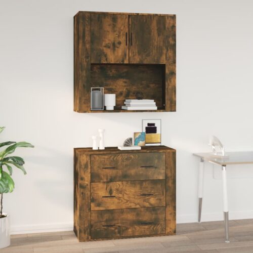 Wall Cabinet Smoked Oak 80x33x80cm Engineered Wood - Image 12