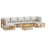 8-Piece Garden Lounge Set with Light Grey Cushions Bamboo