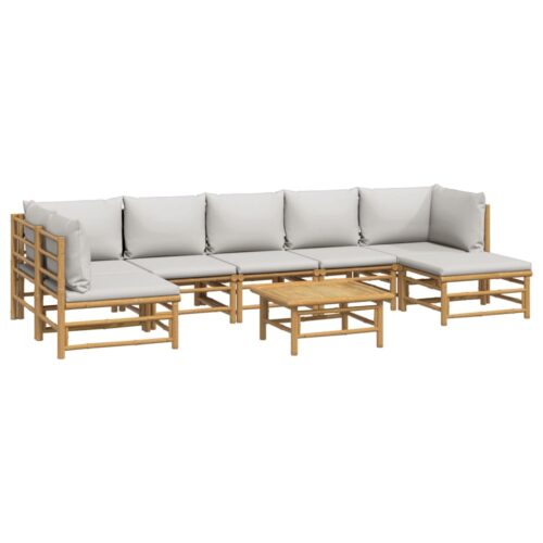 8-Piece Garden Lounge Set with Light Grey Cushions Bamboo - Image 3