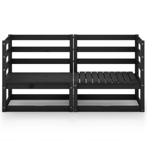 Garden 2-Seater Sofa Black Solid Wood Pine - Image 3
