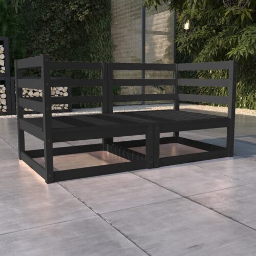 Garden 2-Seater Sofa Black Solid Wood Pine - Image 7