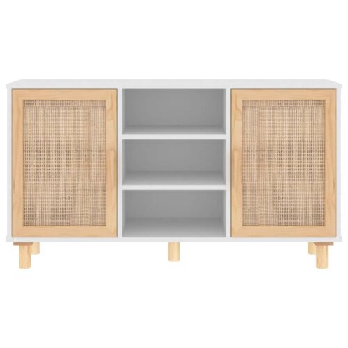 Sideboard White 105x30x60cm Solid Wood Pine Natural Rattan - Image 4