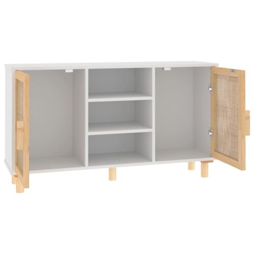 Sideboard White 105x30x60cm Solid Wood Pine Natural Rattan - Image 5