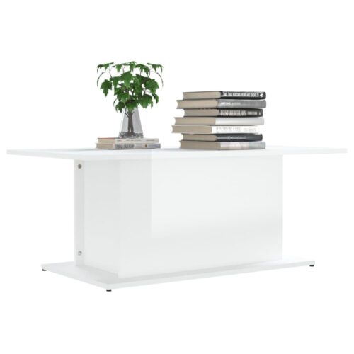 Coffee Table High Gloss White 102x55.5x40cm Engineered Wood - Image 3