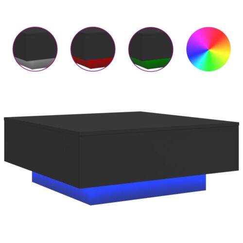 Coffee Table with LED Lights Black 80x80x31cm - Image 2