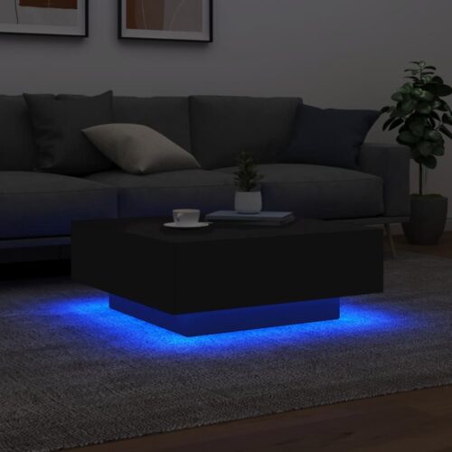 Coffee Table with LED Lights Black 80x80x31cm - Image 4