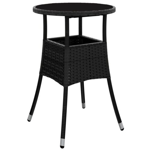 Garden Table 60x75cm Tempered Glass Poly Rattan Black