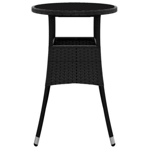 Garden Table 60x75cm Tempered Glass Poly Rattan Black - Image 3