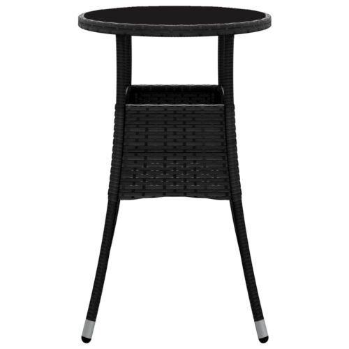 Garden Table 60x75cm Tempered Glass Poly Rattan Black - Image 4