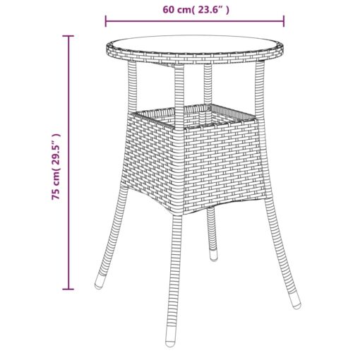 Garden Table 60x75cm Tempered Glass Poly Rattan Black - Image 6