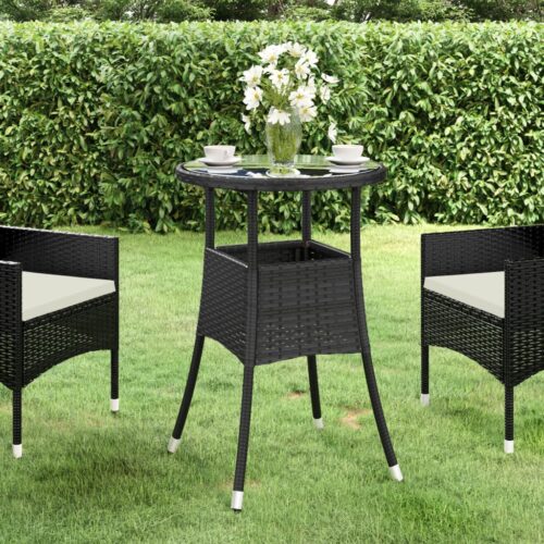 Garden Table 60x75cm Tempered Glass Poly Rattan Black - Image 7