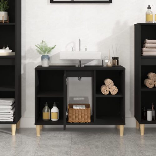 Sink Cabinet Black 80x33x60cm Engineered Wood - Image 3