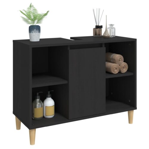 Sink Cabinet Black 80x33x60cm Engineered Wood - Image 4