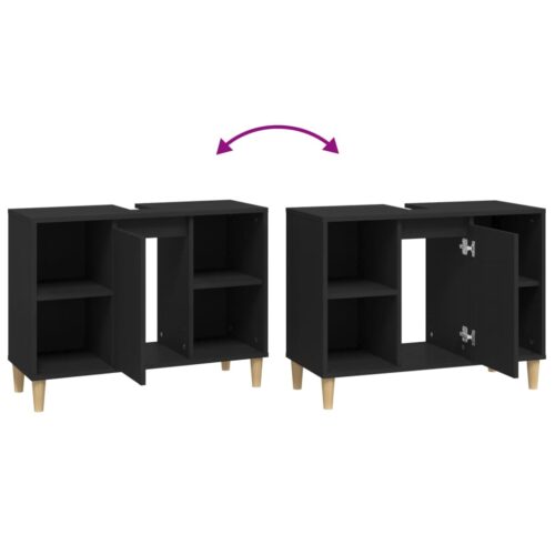 Sink Cabinet Black 80x33x60cm Engineered Wood - Image 9