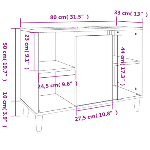 Sink Cabinet Black 80x33x60cm Engineered Wood - Image 11
