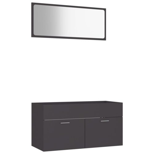 2-Piece Bathroom Furniture Set Grey Engineered Wood - Image 2
