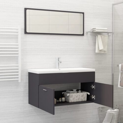 2-Piece Bathroom Furniture Set Grey Engineered Wood - Image 3