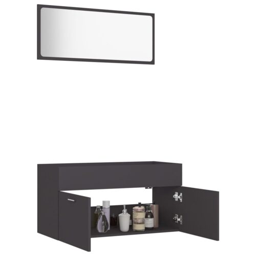 2-Piece Bathroom Furniture Set Grey Engineered Wood - Image 4