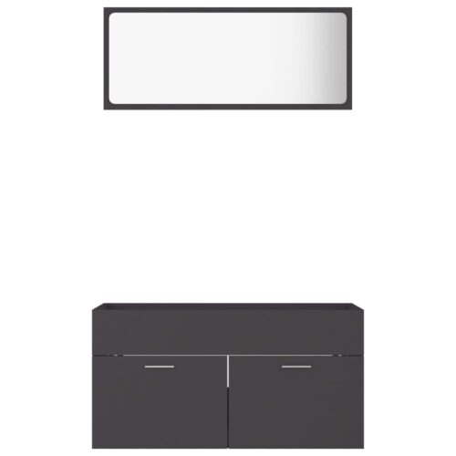 2-Piece Bathroom Furniture Set Grey Engineered Wood - Image 5