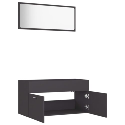 2-Piece Bathroom Furniture Set Grey Engineered Wood - Image 6