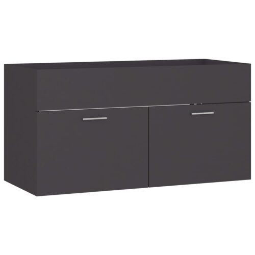 2-Piece Bathroom Furniture Set Grey Engineered Wood - Image 8