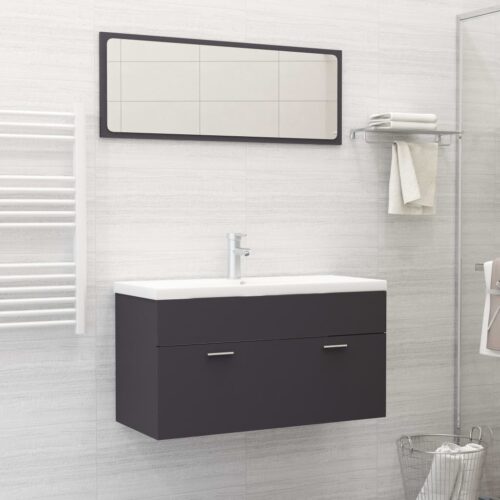 2-Piece Bathroom Furniture Set Grey Engineered Wood - Image 12