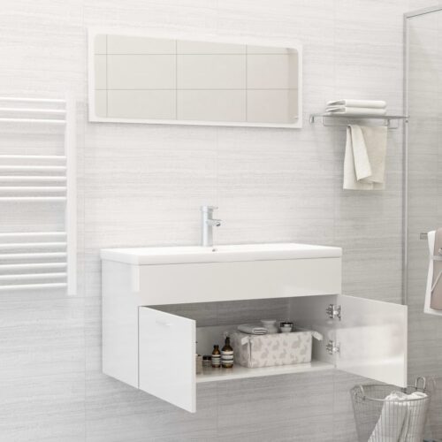 2-Piece Bathroom Furniture Set High Gloss White Engineered Wood - Image 3